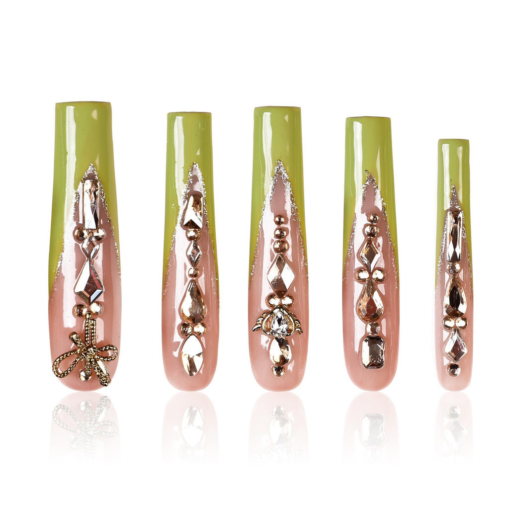 Tmani 10pc Extra Long Handmade Press-On Nails – Diamond Glitter Square Tips