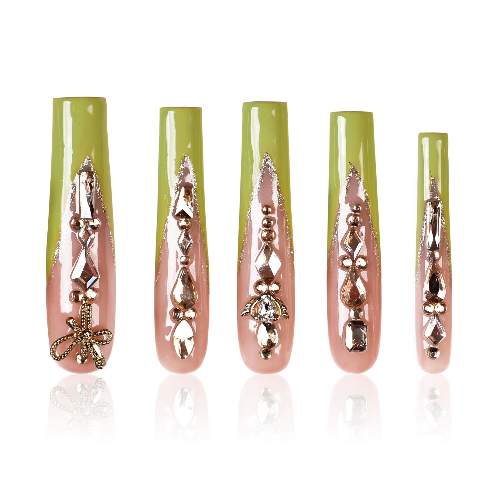 Tmani 10pc Extra Long Handmade Press-On Nails – Diamond Glitter Square Tips