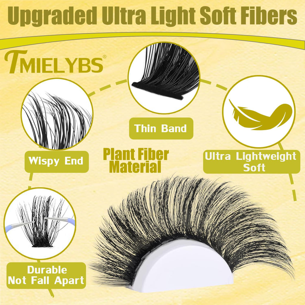 TMIELYBS Thick Lash Clusters Kit 14-20mm D Curl – 200Pcs Wispy Lashes with Bond & Seal