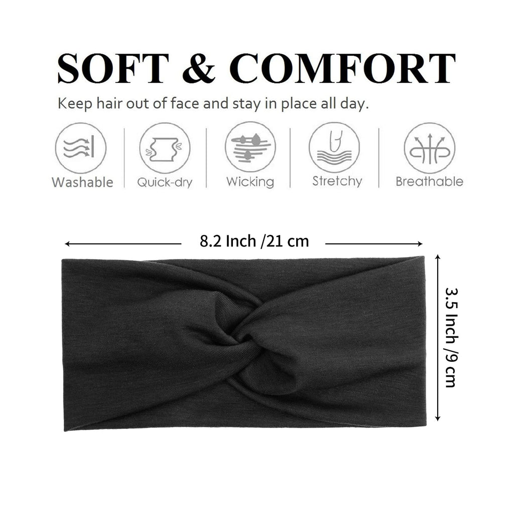 Tobeffect Black Headbands for Women | Non-Slip Turban Headband, Boho Elastic Hair Accessory (Black Grace)