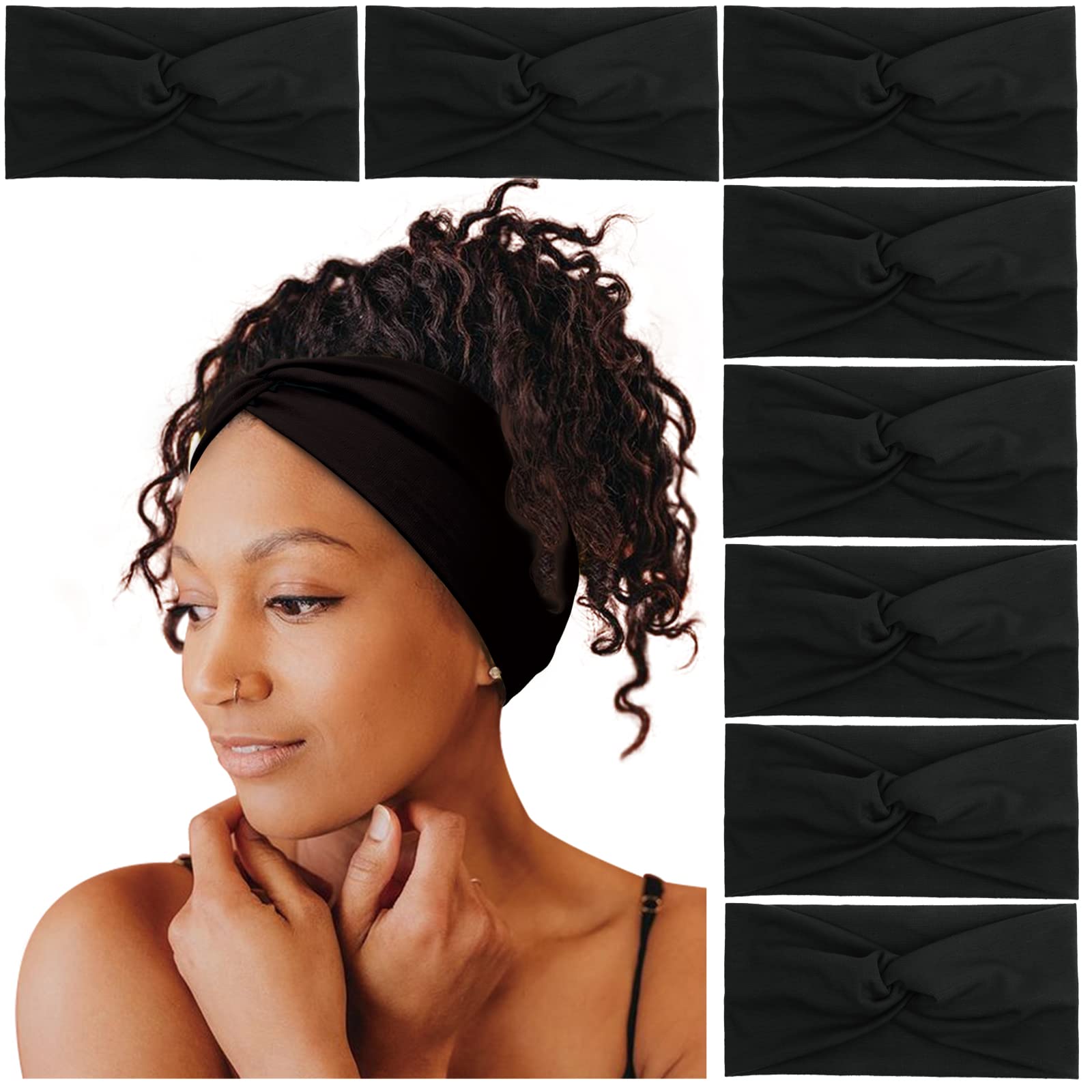 Tobeffect Black Headbands for Women | Non-Slip Turban Headband, Boho Elastic Hair Accessory (Black Grace)