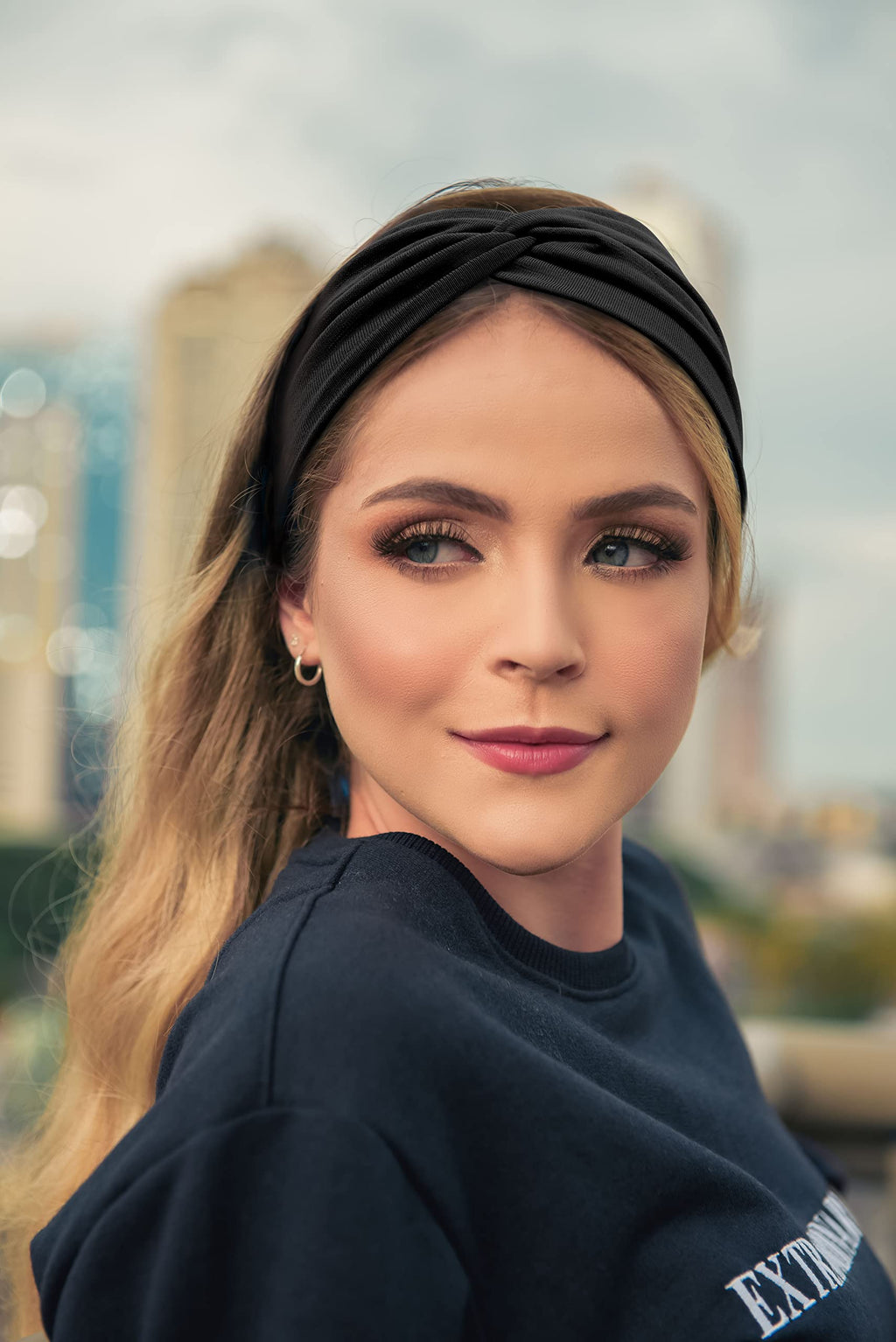 Tobeffect Black Headbands for Women | Non-Slip Turban Headband, Boho Elastic Hair Accessory (Black Grace)