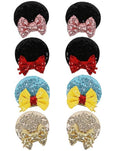 Tobeffect Mouse Ears Hair Bows Clips Glitter Pack – 4 Pairs for Women, Cosplay and Parties