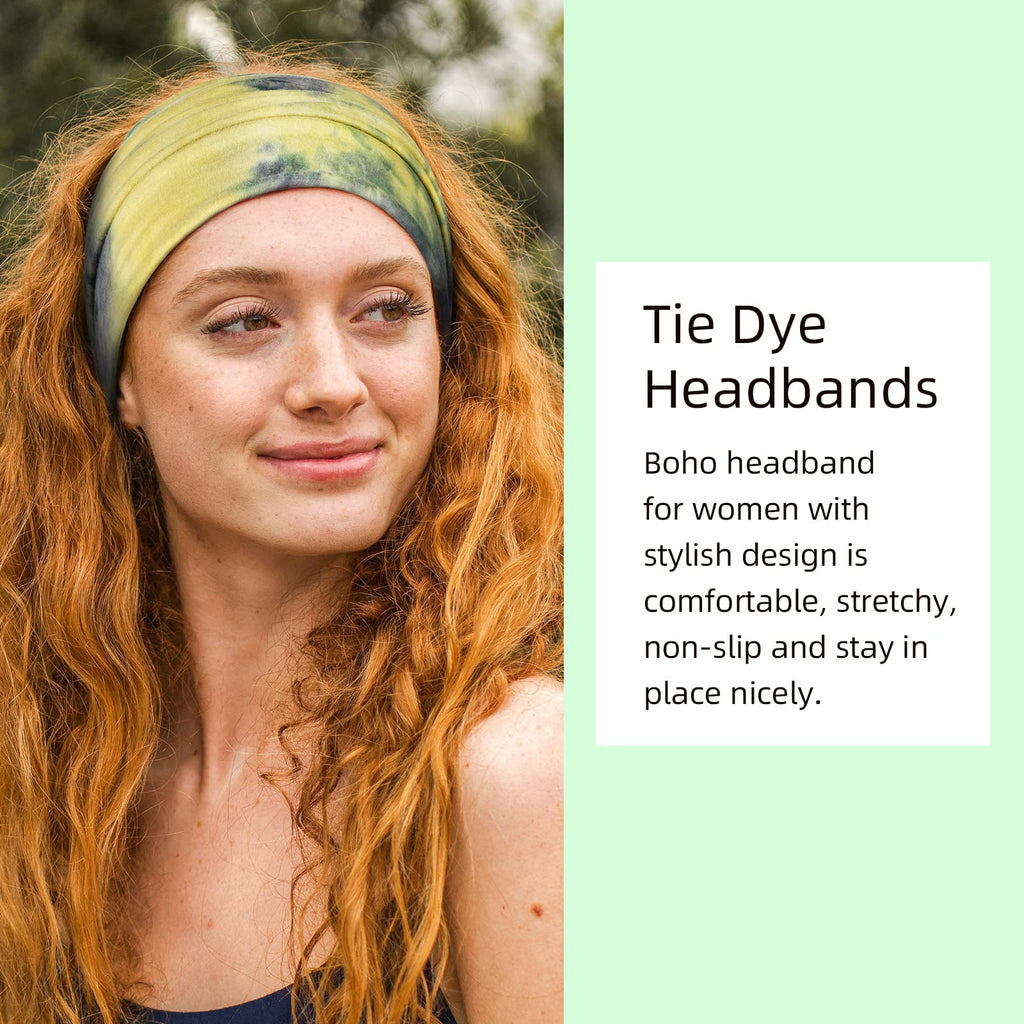 Tobeffect Wide Headbands for Women - Tie-Dye Turban Headbands (6 Pack)