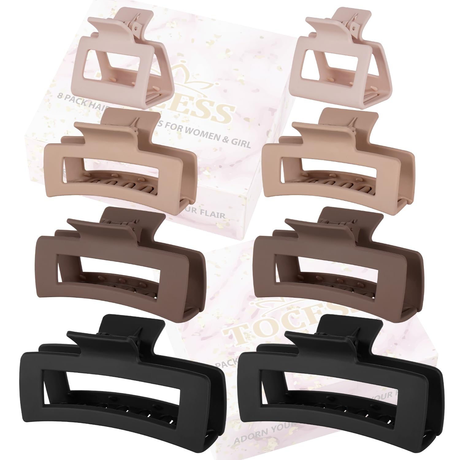 TOCESS Hair Claw Clips – Unbreakable 4 Sizes Set (8-Piece) for Thick or Thin Hair