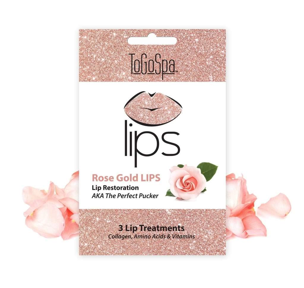 ToGoSpa LIPS – The Perfect Pucker | Hydrating Clean Collagen Gel Masks, 3 Pack (Rose Gold Lips)