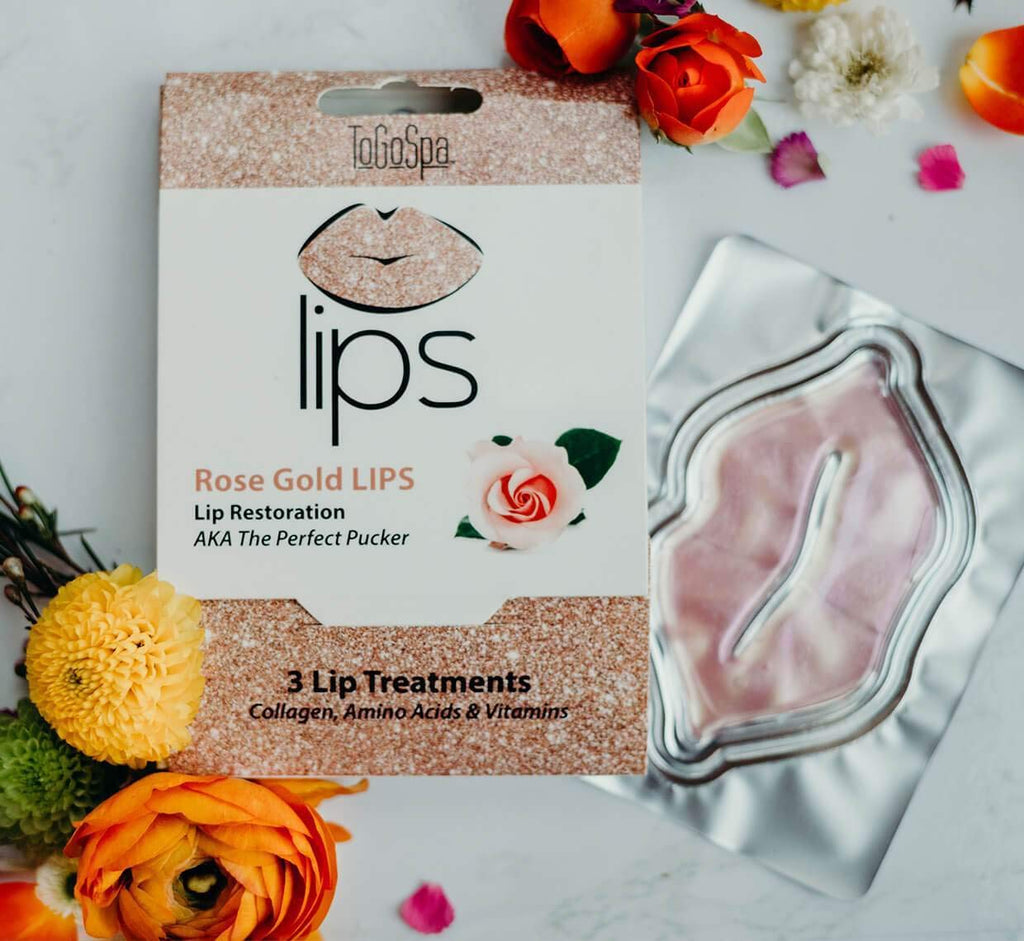 ToGoSpa LIPS – The Perfect Pucker | Hydrating Clean Collagen Gel Masks, 3 Pack (Rose Gold Lips)