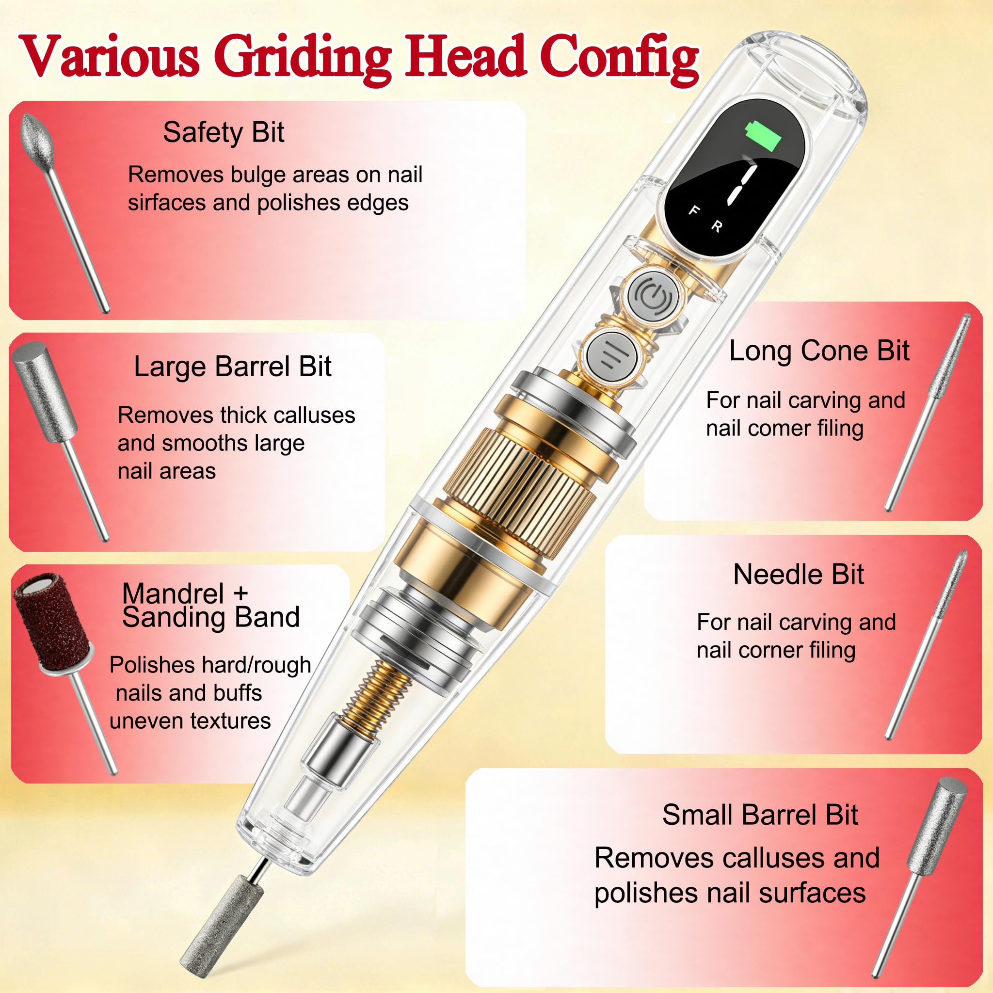 TOMETOTES Salon-Grade Electric Nail Drill – Cordless, LED Display, 6 Bits, 26 Accessories