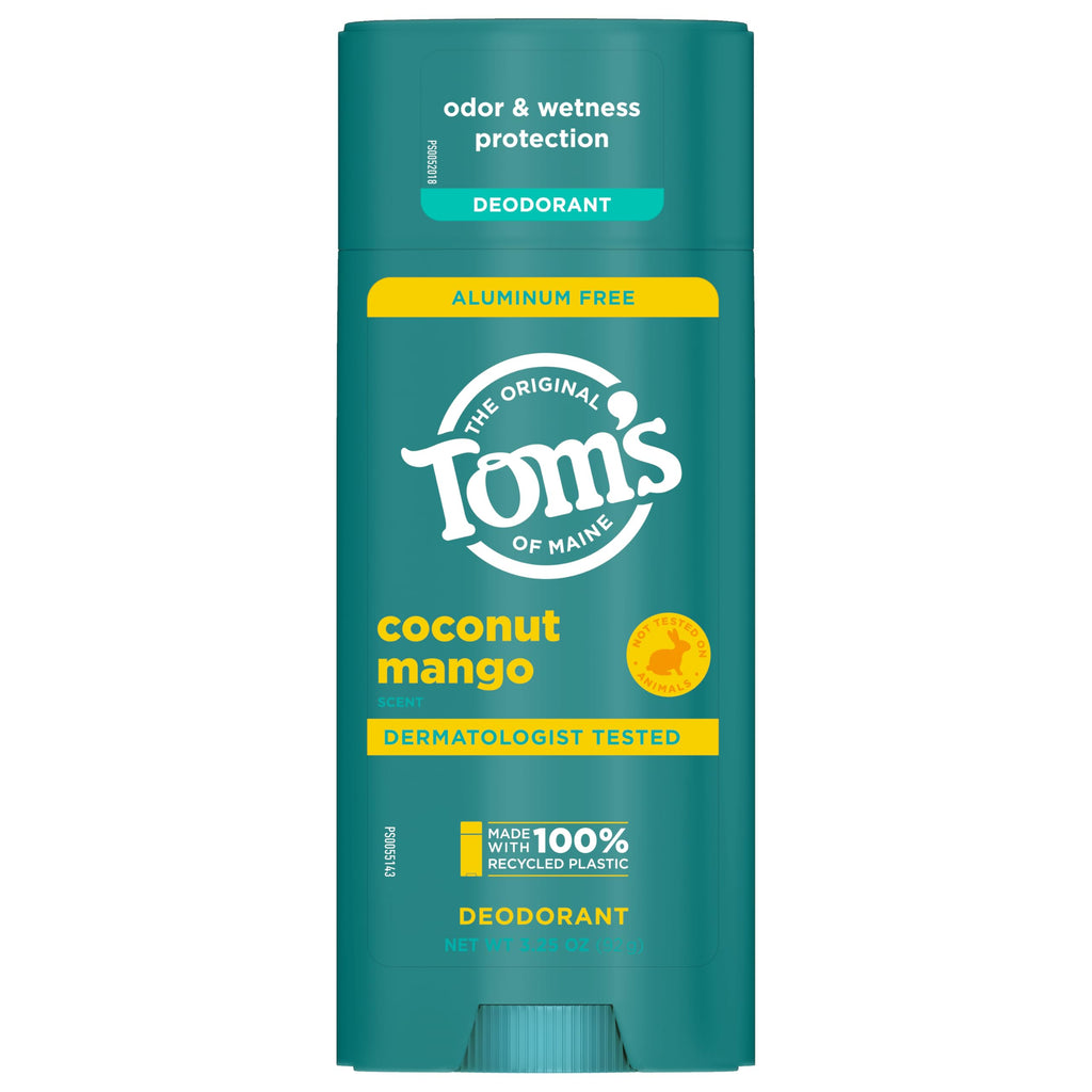 Tom's of Maine Coconut Mango Aluminum-Free Natural Deodorant | Goes On Clear | Odor & Wetness Protection | 3.25 oz