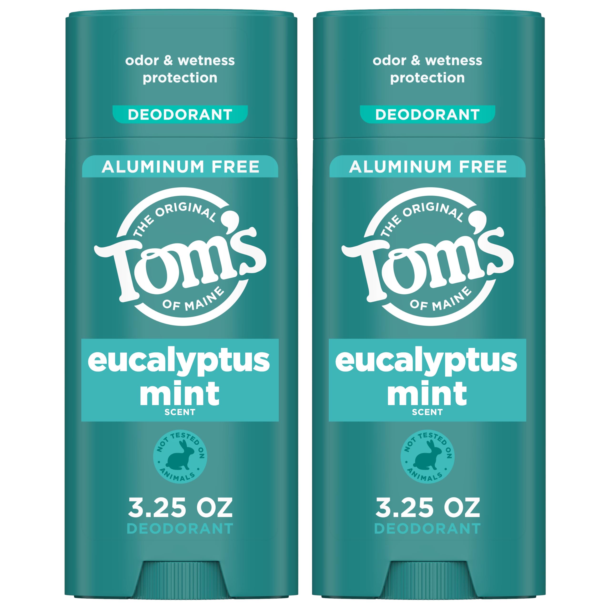 Tom's of Maine Eucalyptus Mint Aluminum-Free Natural Deodorant for Women & Men | Goes on Clear | Odor & Wetness Protection | 3.25 oz (2 Pack)