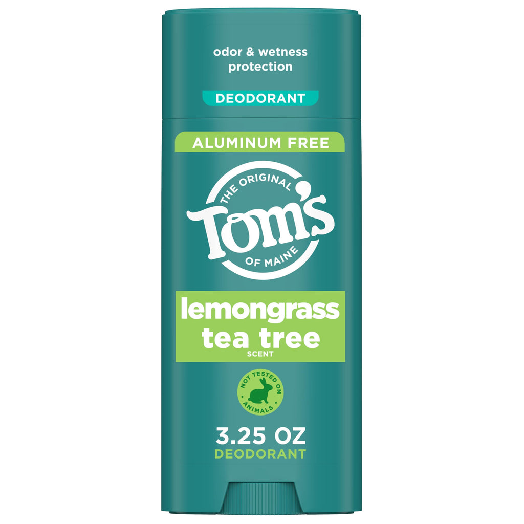 Tom's of Maine Lemongrass Tea Tree Aluminum-Free Deodorant for Women & Men | Clear Application | Odor & Wetness Protection | 3.25 oz