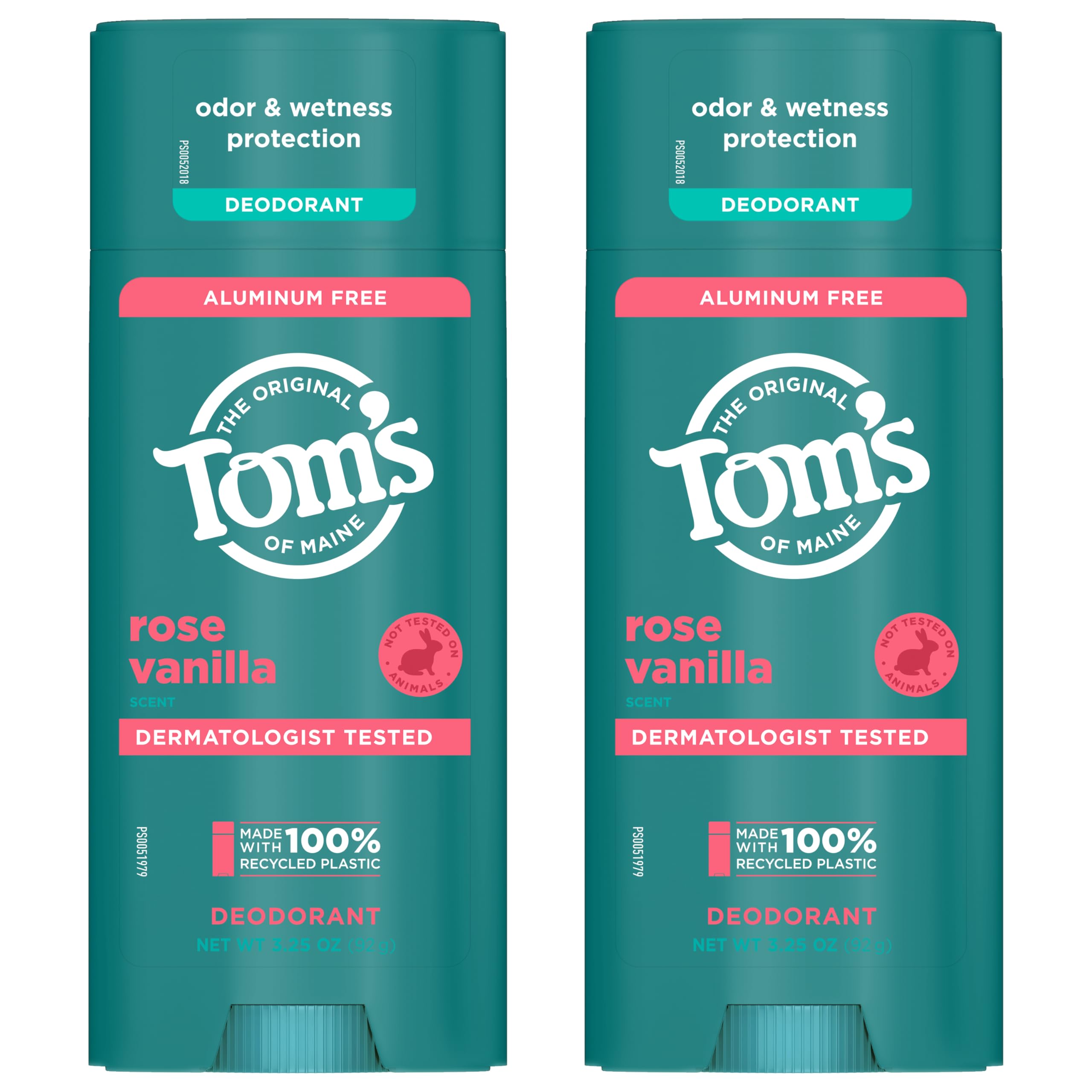 Tom’s of Maine Rose Vanilla Aluminum-Free Deodorant | Clear Application, Odor & Wetness Protection | 3.25 oz 2-Pack