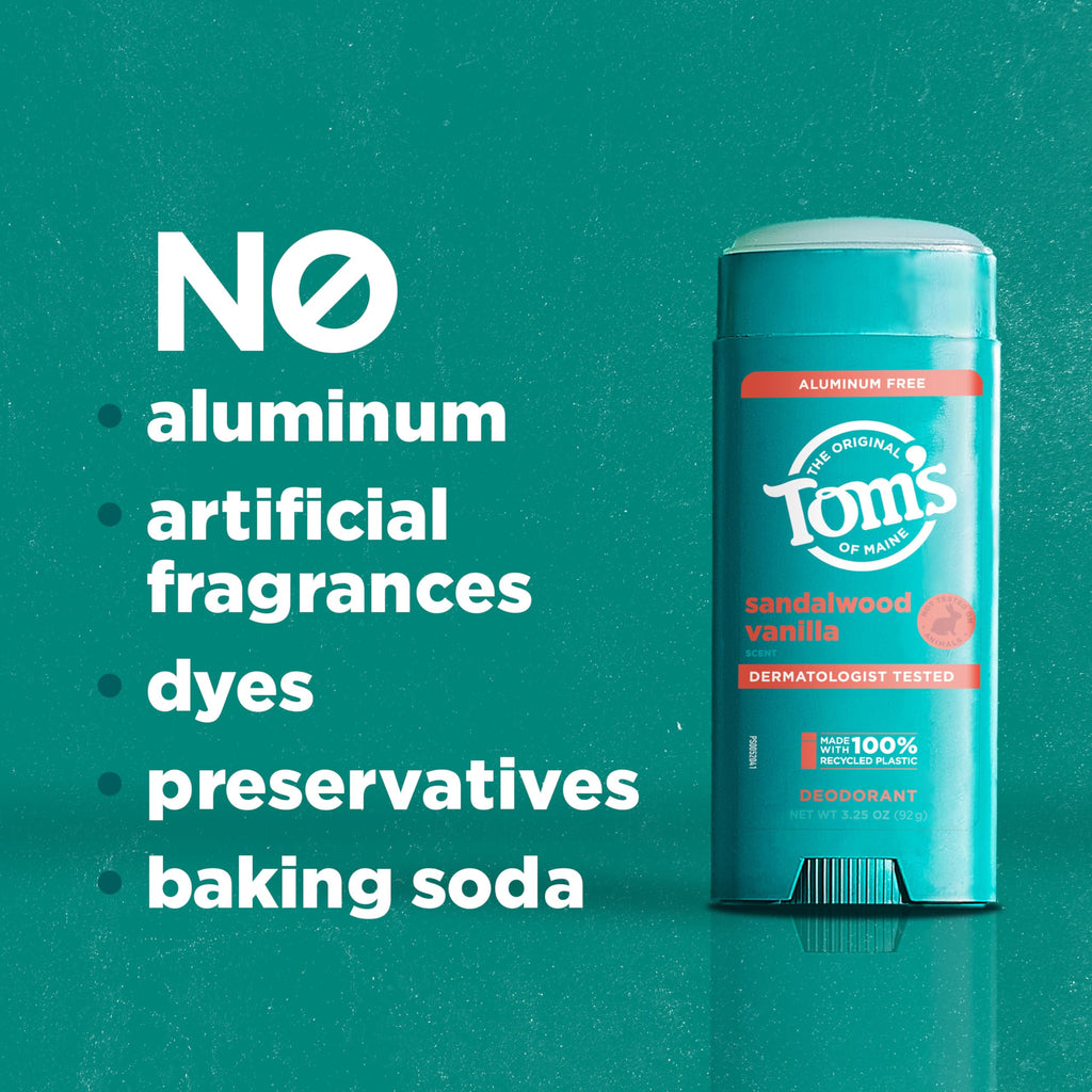 Tom’s of Maine Sandalwood Vanilla Aluminum-Free Deodorant — Goes on Clear, Odor & Wetness Protection | 3.25 oz, 2-Pack