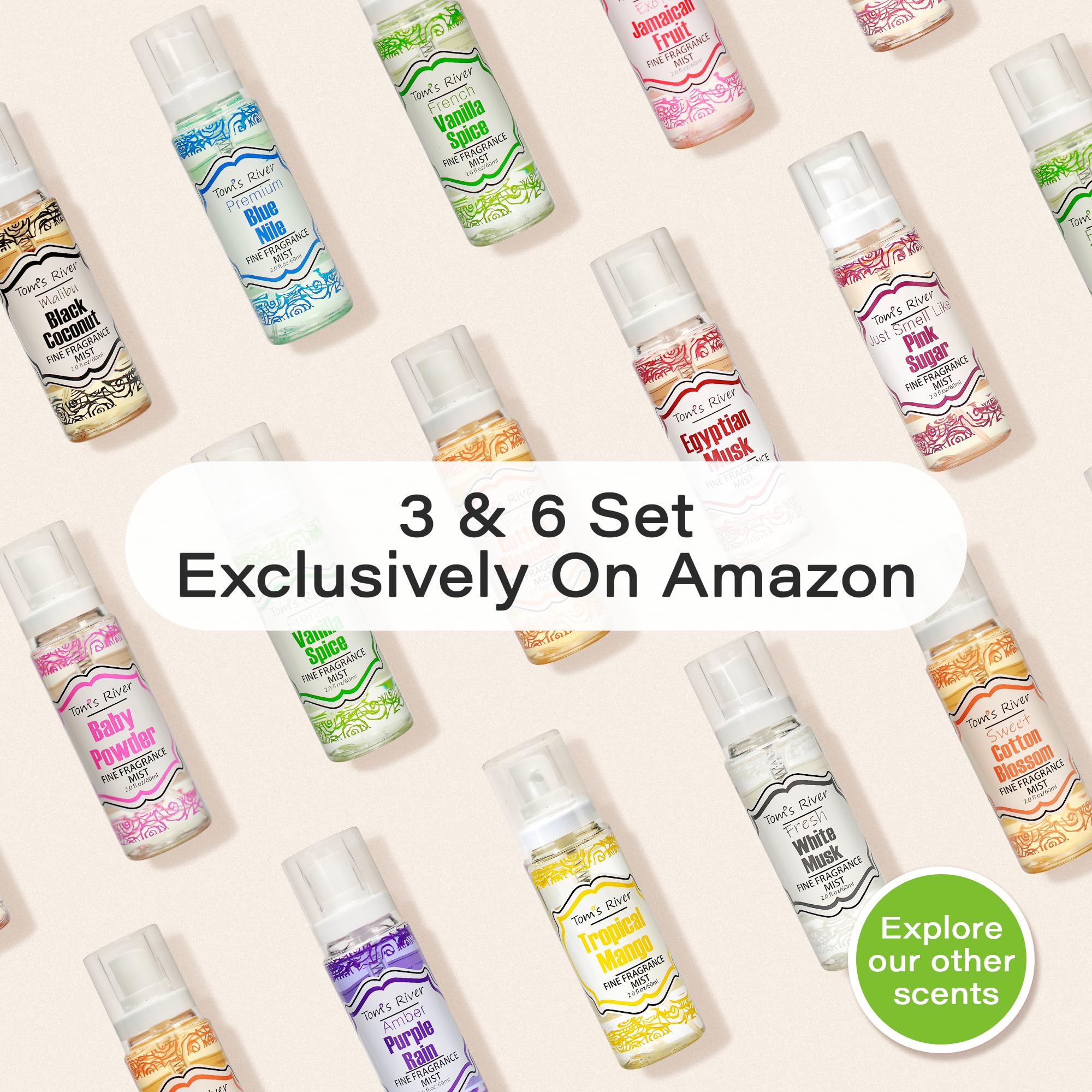 Tom's River Fine Fragrance Body & Hair Mist – Baby Powder Scented (Pack of 3) | 2 fl oz / 60 ml Each
