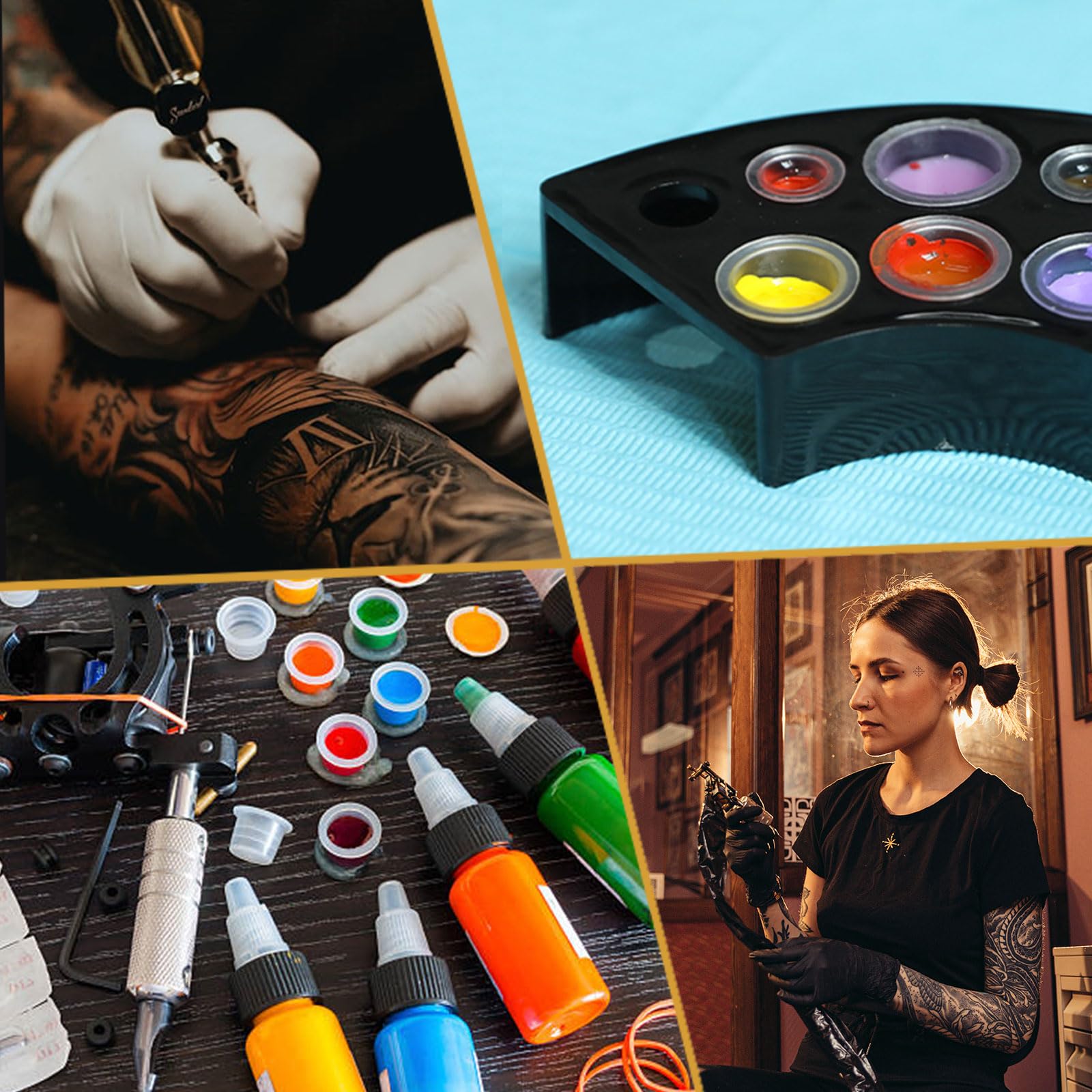 TONBAO 600pcs Tattoo Ink Caps Kit with 2 Holders – S/M/L Mixed Sizes, Wide Edge Cups