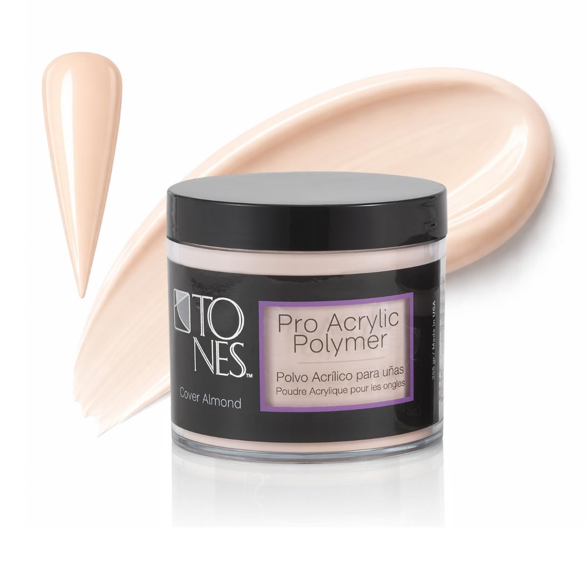 TONES Pro Acrylic Nail Powder – Cover Almond Soft Nude Beige, 8.5 oz | Salon-Quality Extensions & 3D Art