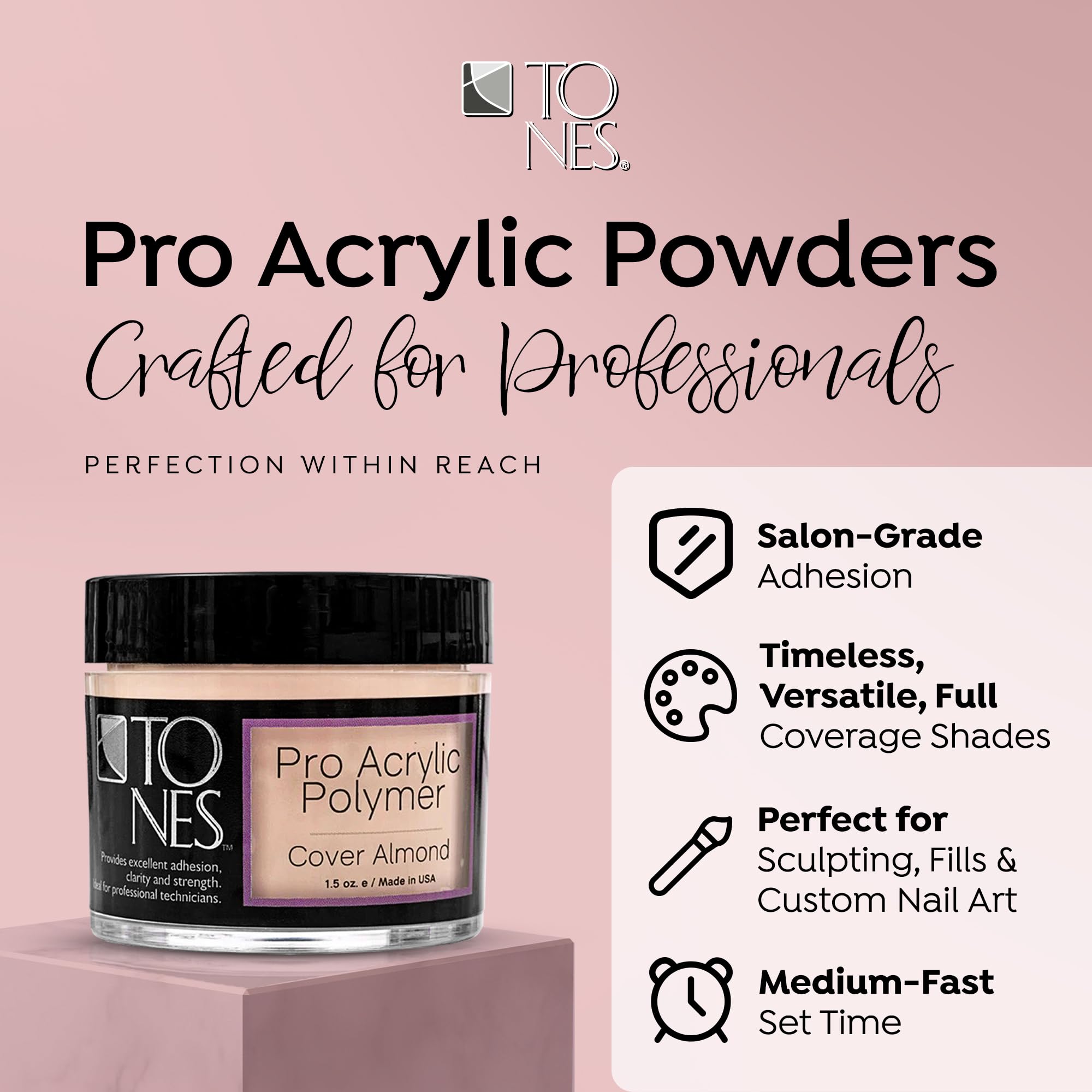 TONES Pro Acrylic Nail Powder – Cover Almond Soft Nude Beige, 8.5 oz | Salon-Quality Extensions & 3D Art