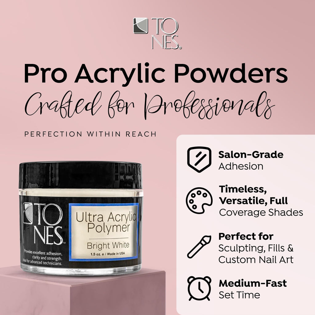 TONES Pro Acrylic Nail Powder: Sparkling White, Long-Lasting & Non-Yellowing