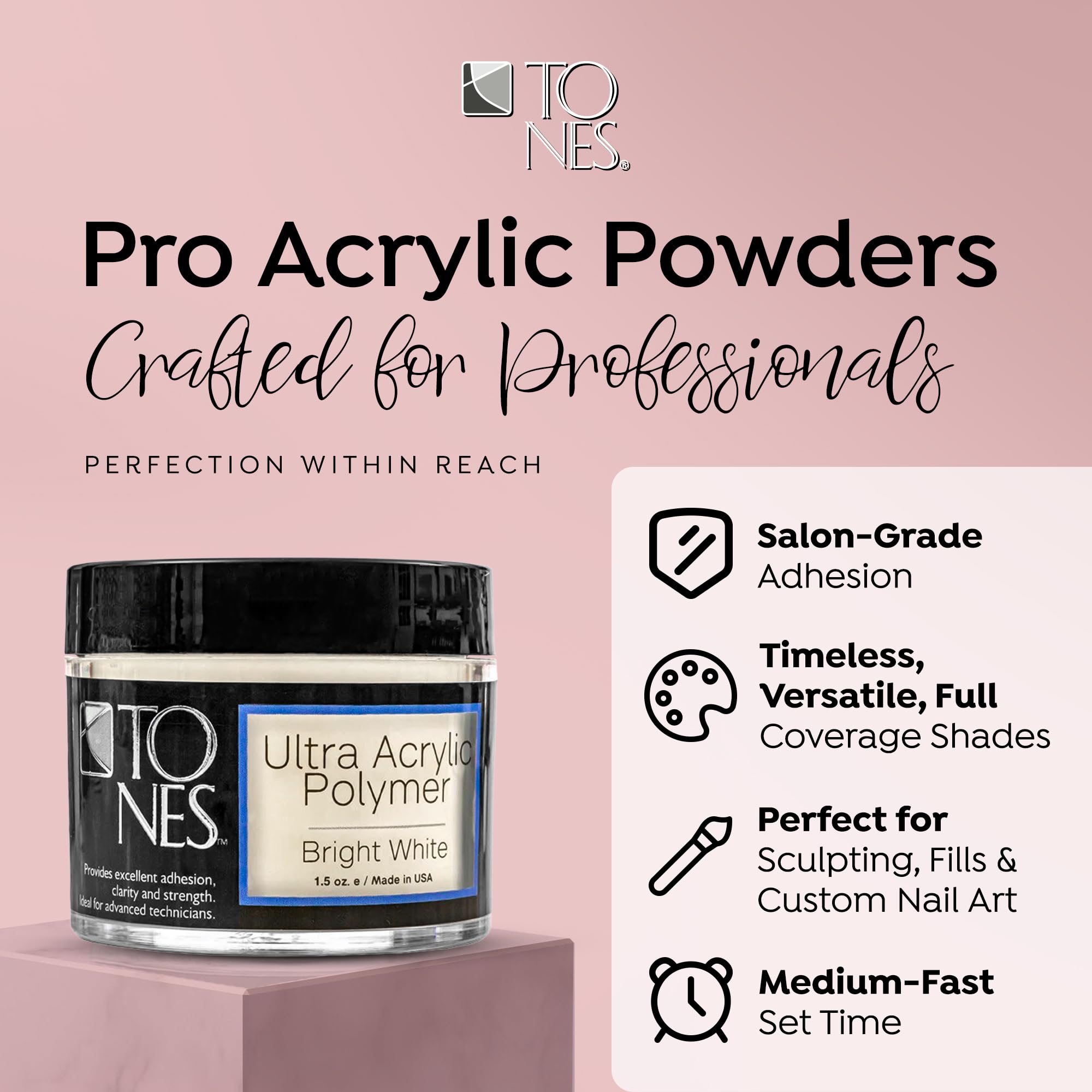 TONES Pro Acrylic Nail Powder: Sparkling White, Long-Lasting & Non-Yellowing