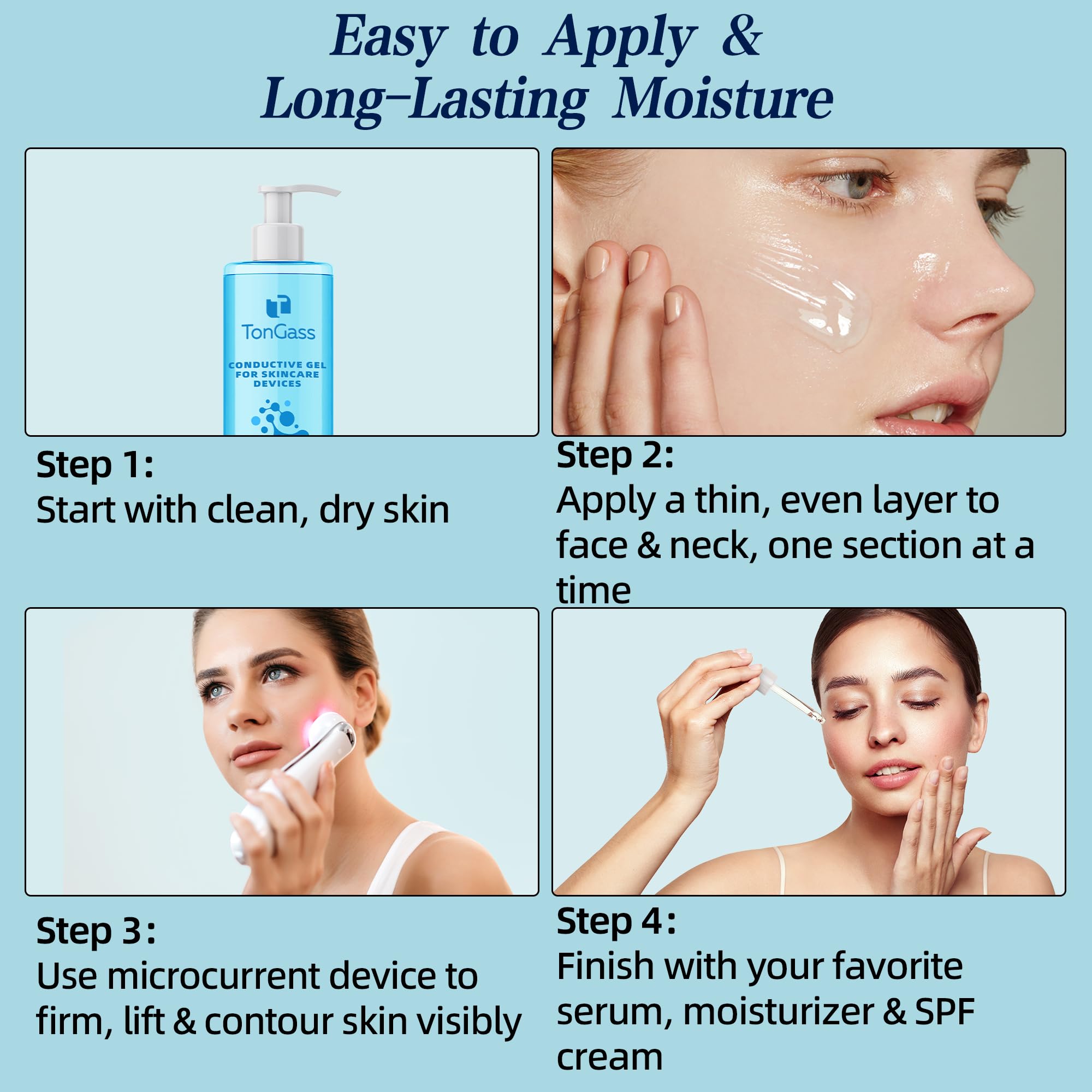 TonGass Conductive Gel for Microcurrent & LED Facial Devices | Hydrating Gel with Hyaluronic Acid & Collagen Peptides