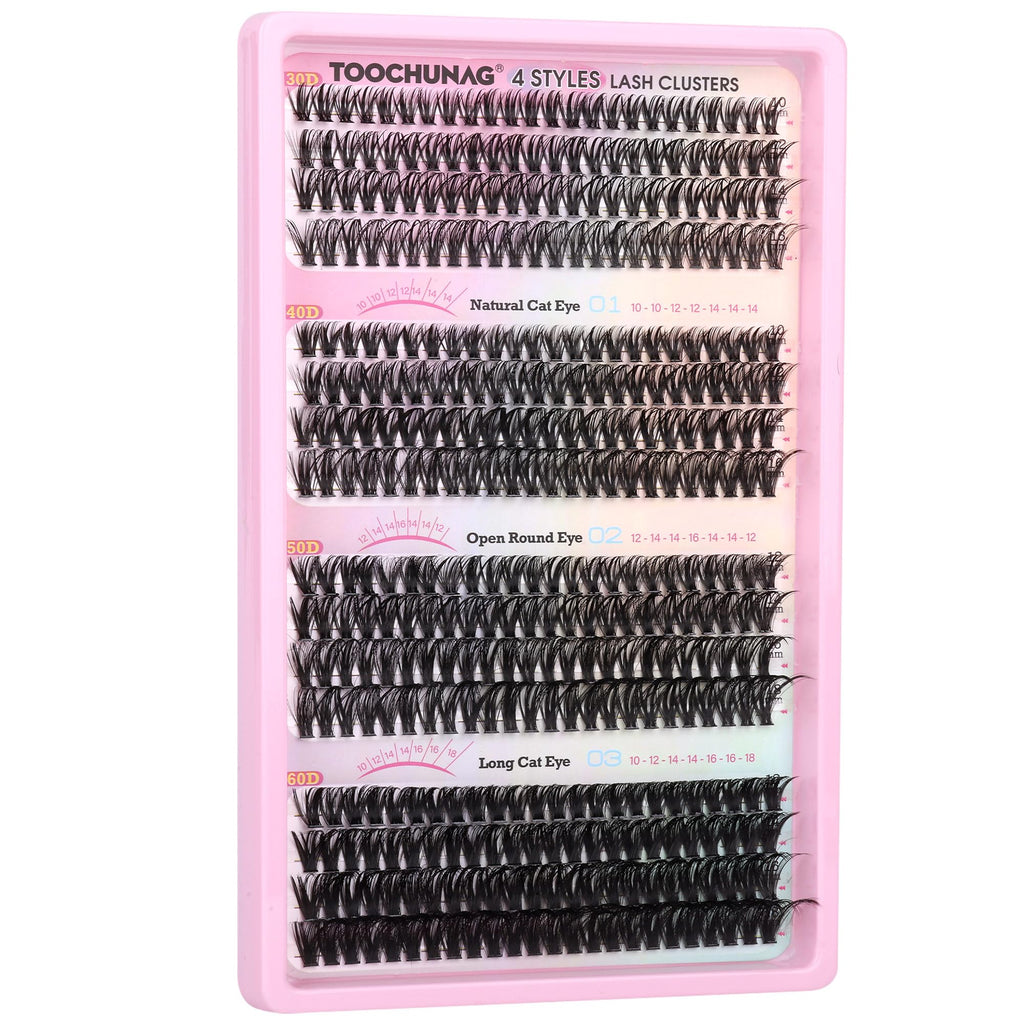 TOOCHUNAG Lash Extension Kit 384pcs — Wispy 30D/40D Clusters & Thick 50D/60D with Bond & Seal