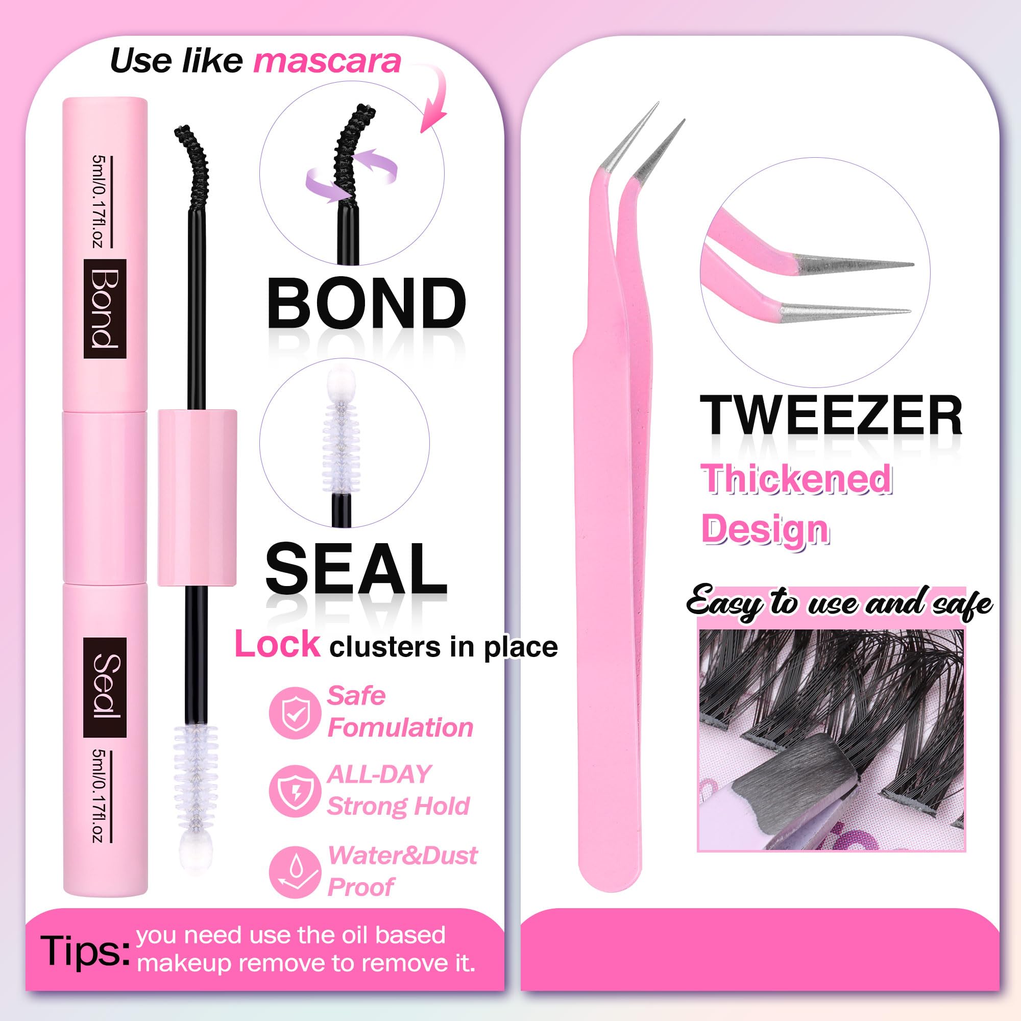 TOOCHUNAG Lash Extension Kit 384pcs — Wispy 30D/40D Clusters & Thick 50D/60D with Bond & Seal