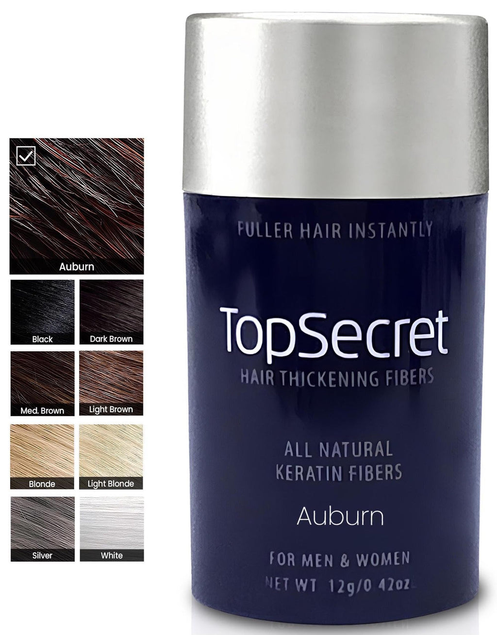Top Secret Hair Building Fiber Refills – Undetectable Thickening (Auburn, Regular)