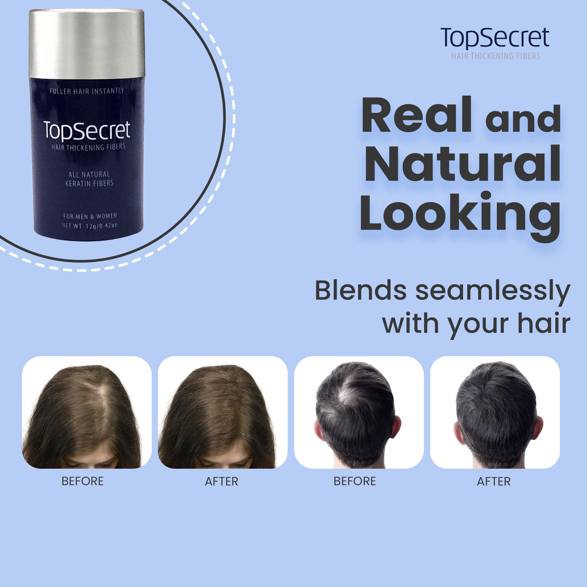 Top Secret Hair Building Fibers Refills – Undetectable, All-Day Coverage (Light Blonde) – For Men & Women