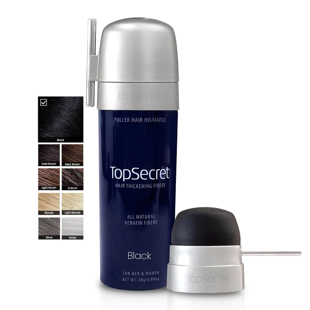 Top Secret Hair Thickening Fibers with Applicator Included – Undetectable, Natural Filler for Men & Women (Black, Large)