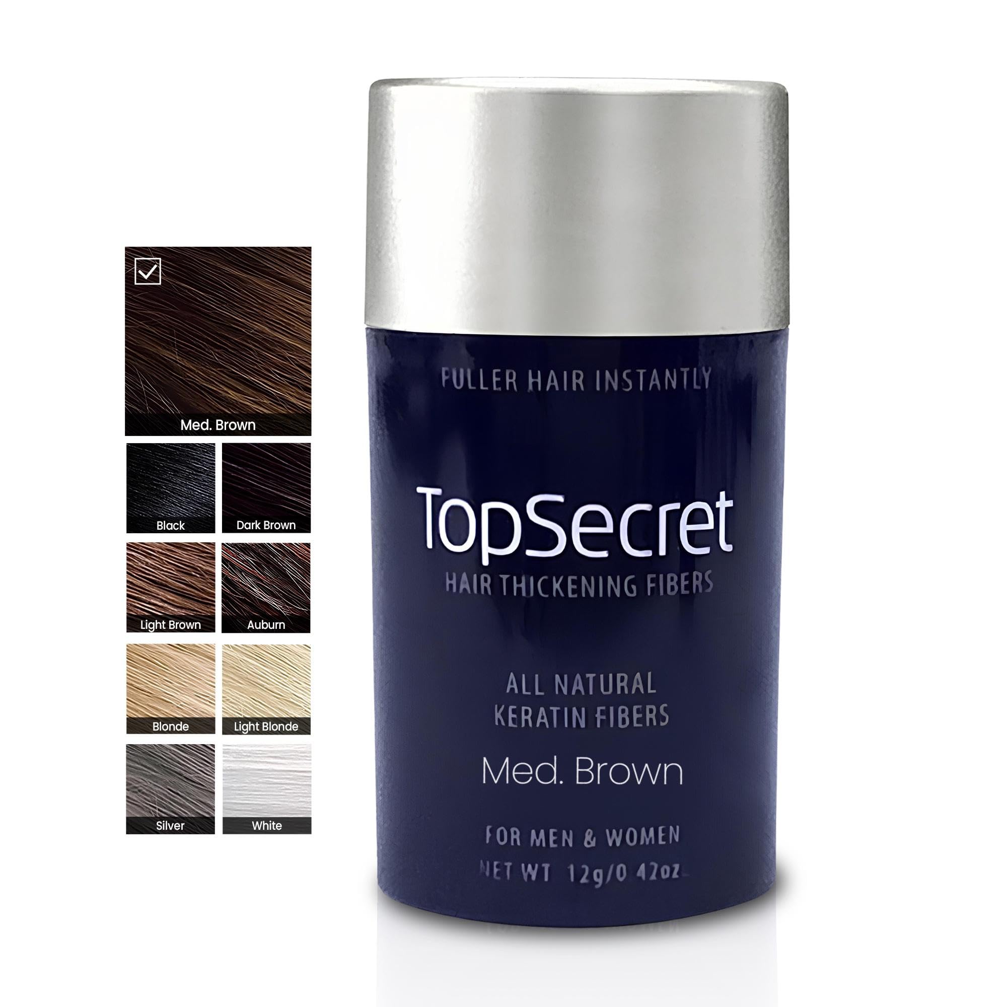 Top Secret Hair Building Fiber Refills – Undetectable Thickening for Men & Women (Medium Brown)