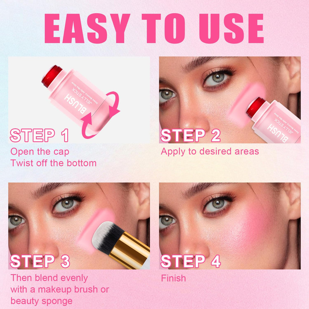 Topcent 2 Pcs Jelly Blush Contour Stick – Watercolor Cheek & Lip Tint, Dewy & Waterproof (Set A)