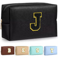 TOPEAST Monogram Makeup Bag with Chenille Patch – Travel Cosmetic Bag, Birthday Gifts for Girls