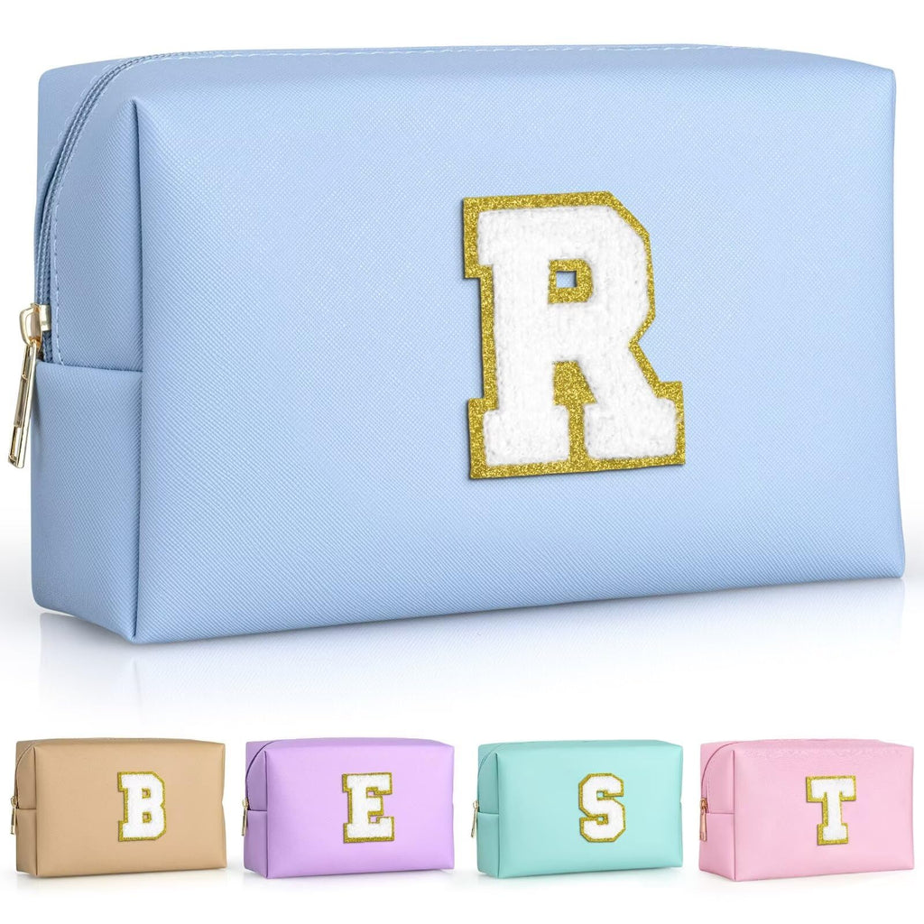 TOPEAST Cosmetic Travel Bag for Women – Sky Blue Preppy Makeup Bag, PU Leather Waterproof Toiletry Bag