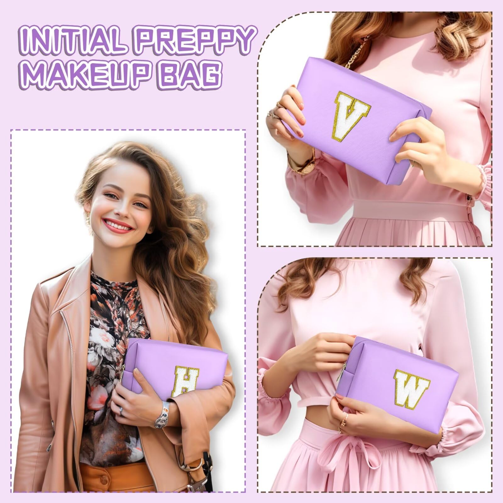 TOPEAST Personalized Initial Makeup Bag for Mom – Purple Travel Cosmetic Bag