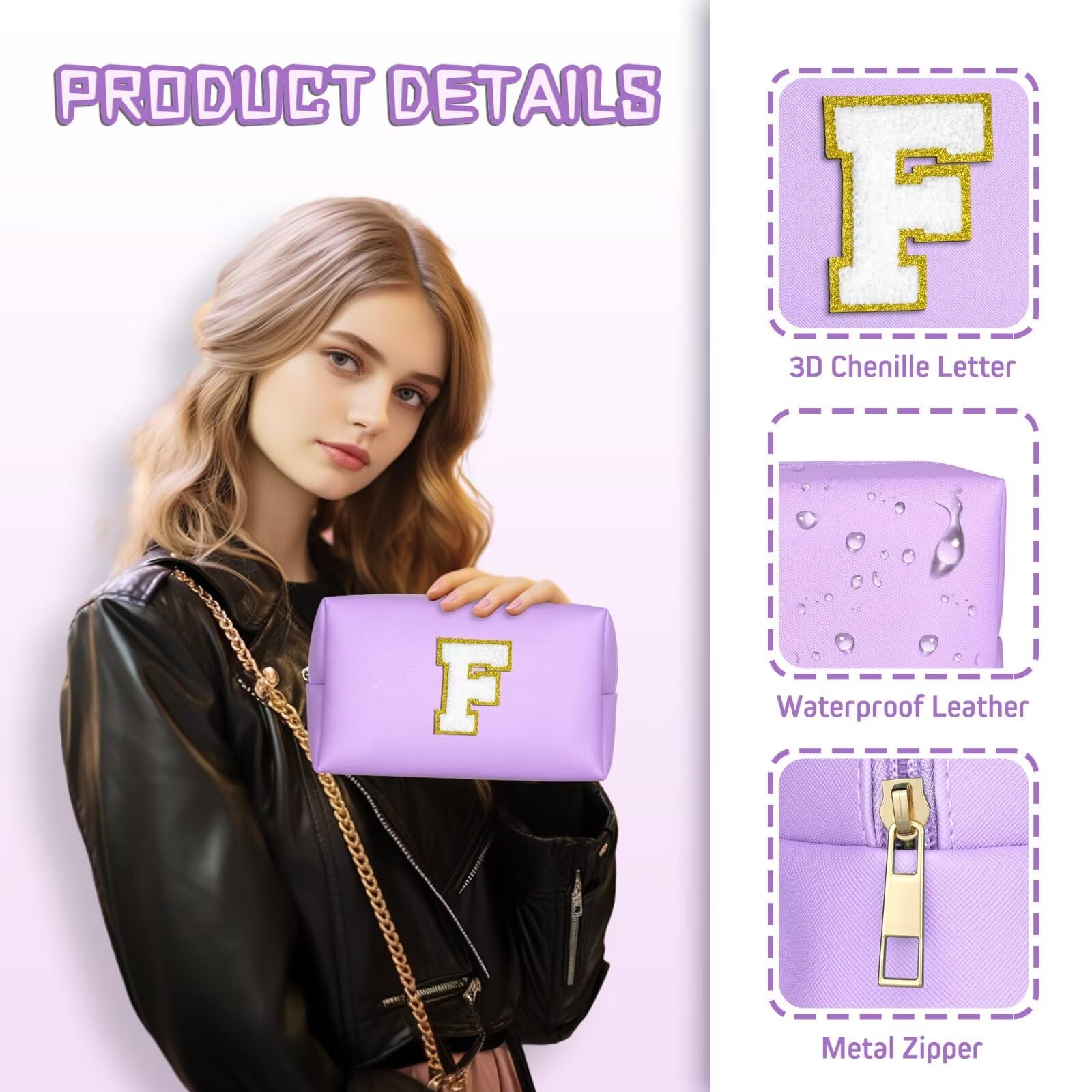 TOPEAST Personalized Initial Makeup Bag for Mom – Purple Travel Cosmetic Bag