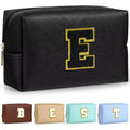 TOPEAST Monogrammed Makeup Bag – Personalized Initial Cosmetic Pouch (PU Leather, Waterproof, Black E)