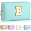 TOPEAST Preppy Patch Makeup Bag | Personalized Chenille Patch, Waterproof PU Leather