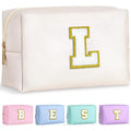 TOPEAST Personalized Birthday Gifts for Women – Preppy Patch Makeup Bag & Travel Organizer (White L)
