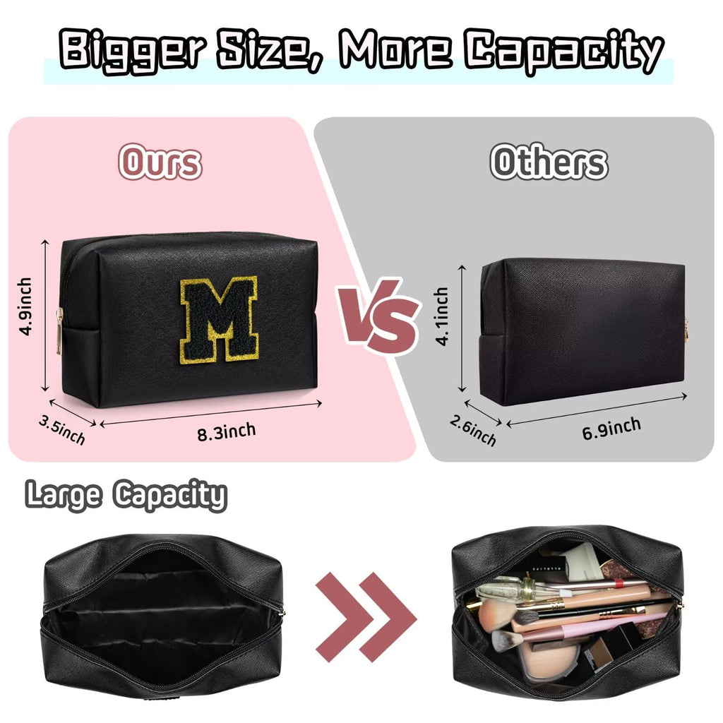 TOPEAST Monogram Makeup Bag with Chenille Patch – Travel Cosmetic Bag, Birthday Gifts for Girls
