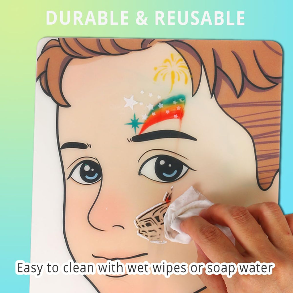 Torbers Depvision Reusable Face Paint Practice Board – 4 Colorful A4 Templates for Kids