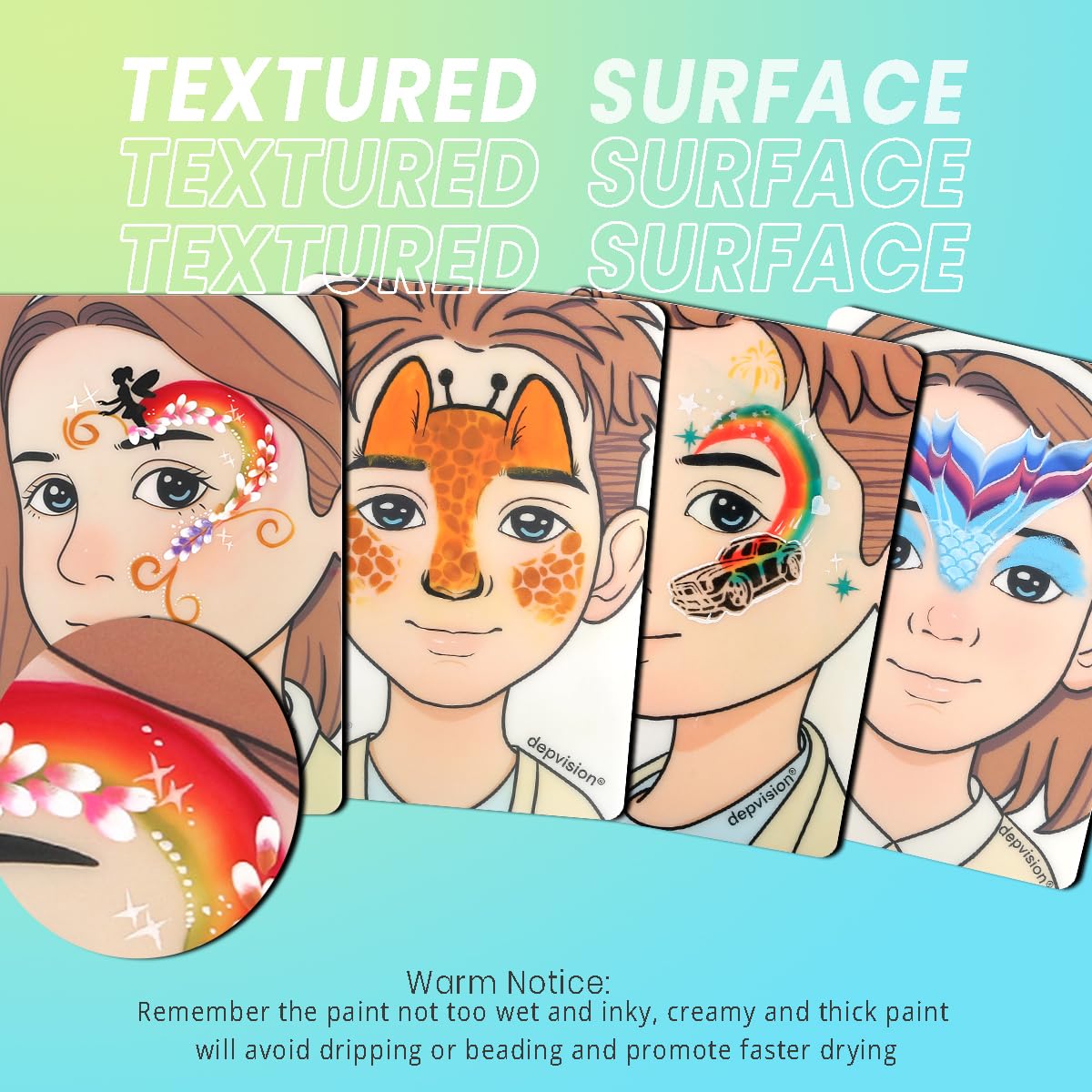 Torbers Depvision Reusable Face Paint Practice Board – 4 Colorful A4 Templates for Kids