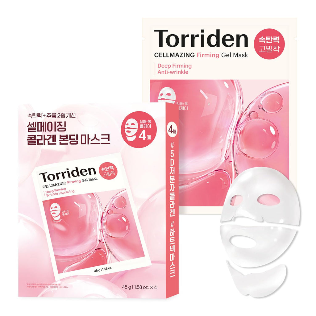 Torriden CELLMAZING Collagen Firming Gel Sheet Mask – Face & Neck (4 Pack) | 5D Collagen Complex