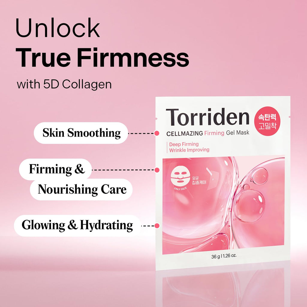 Torriden CELLMAZING Collagen Firming Gel Sheet Mask for Face – 4 Pack | 5D Collagen Complex