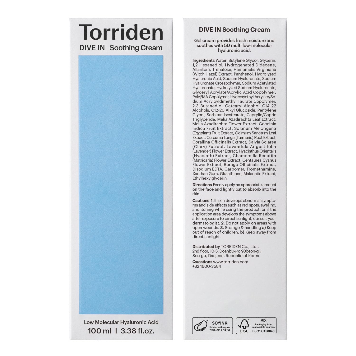Torriden DIVE IN Hyaluronic Acid Soothing Cream Tube 100ml | Hydrating Moisturizer for Sensitive & Dry Skin