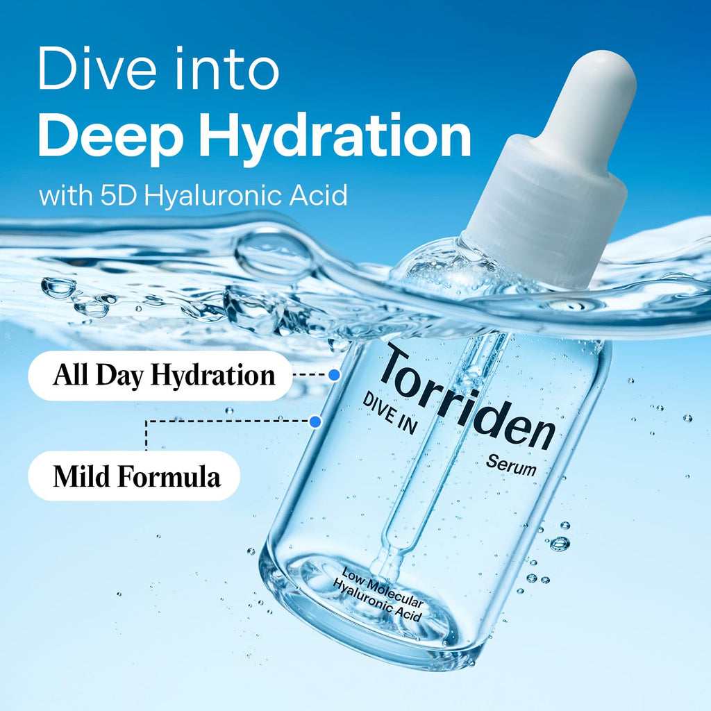 Torriden DIVE IN Serum 1.69 oz + Refill | Deep Hydration for Glow Skin | 5D Hyaluronic Acid, Panthenol, Allantoin | Korean Facial Serum