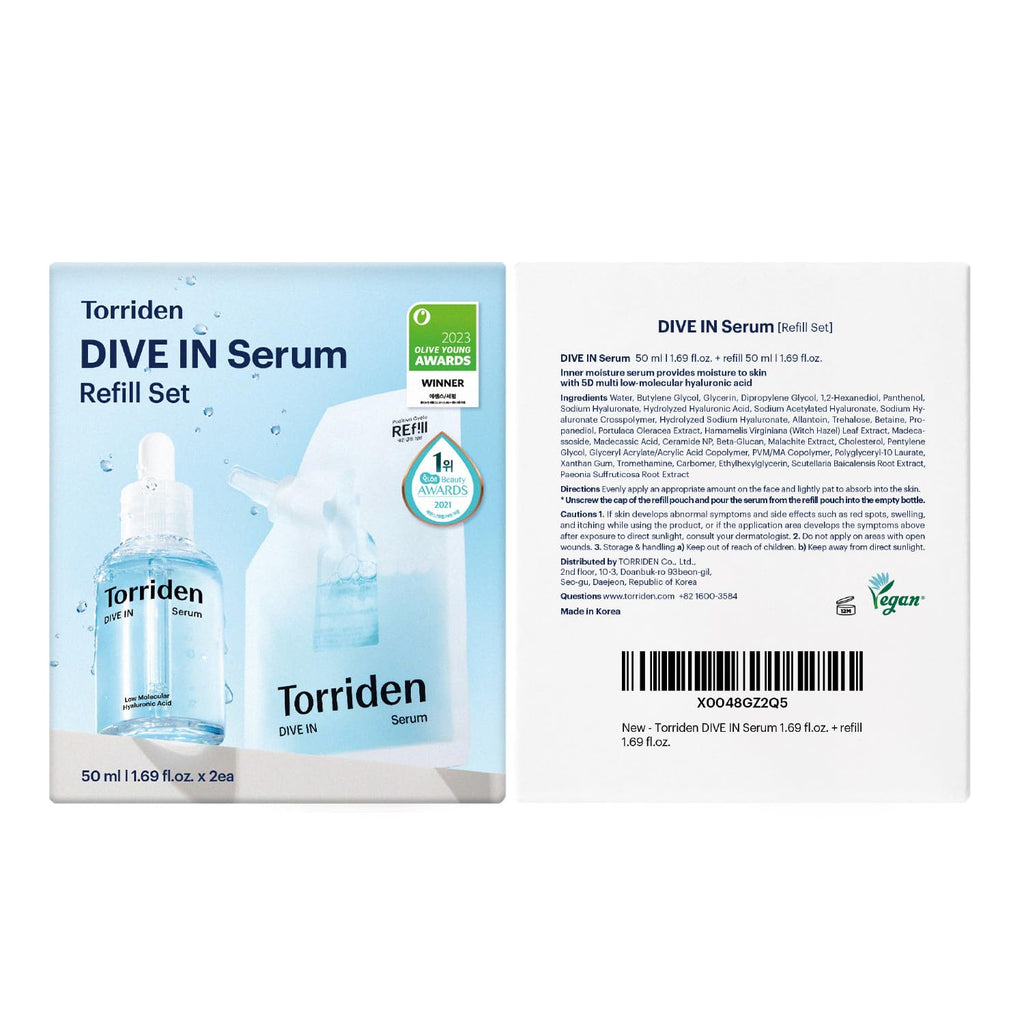 Torriden DIVE IN Serum 1.69 oz + Refill | Deep Hydration for Glow Skin | 5D Hyaluronic Acid, Panthenol, Allantoin | Korean Facial Serum