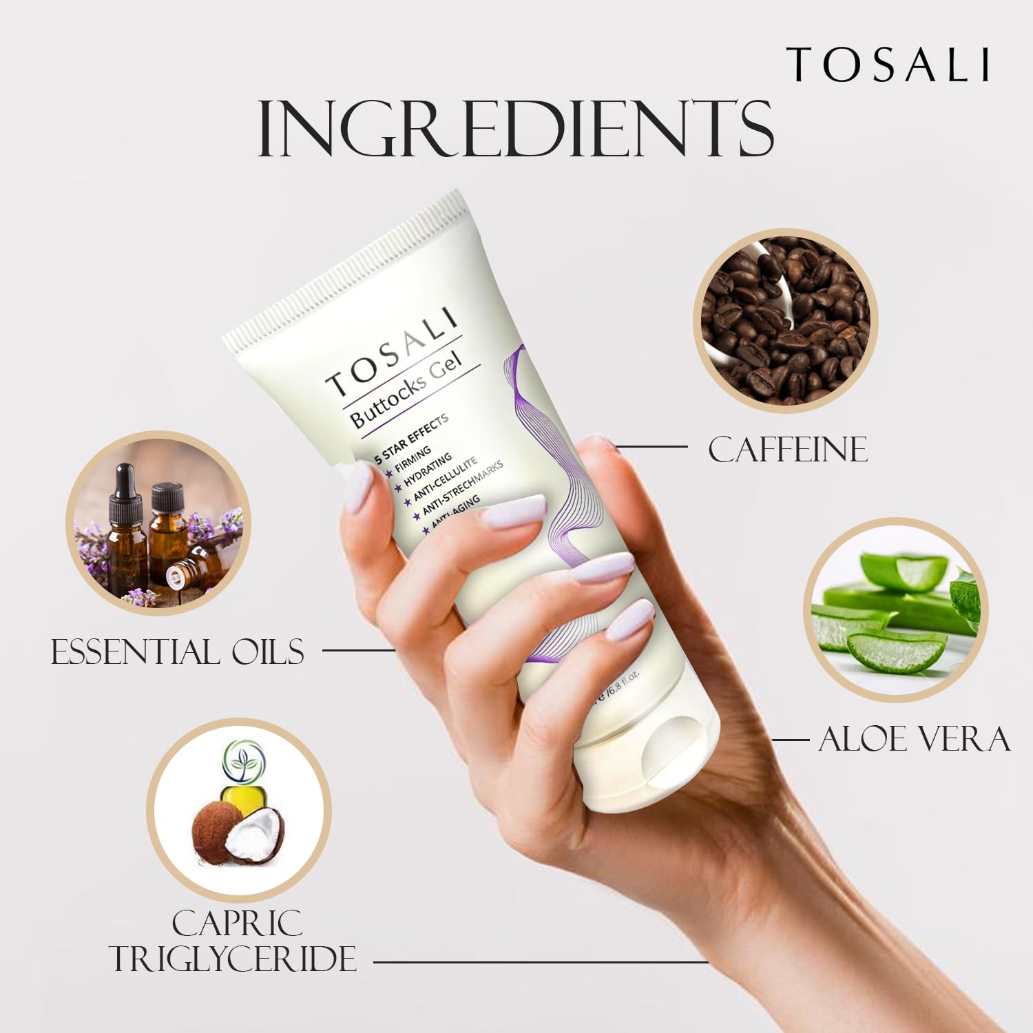 Tosali Buttocks Firming Gel – 6.8 fl oz for Firming, Hydration & Cellulite Support