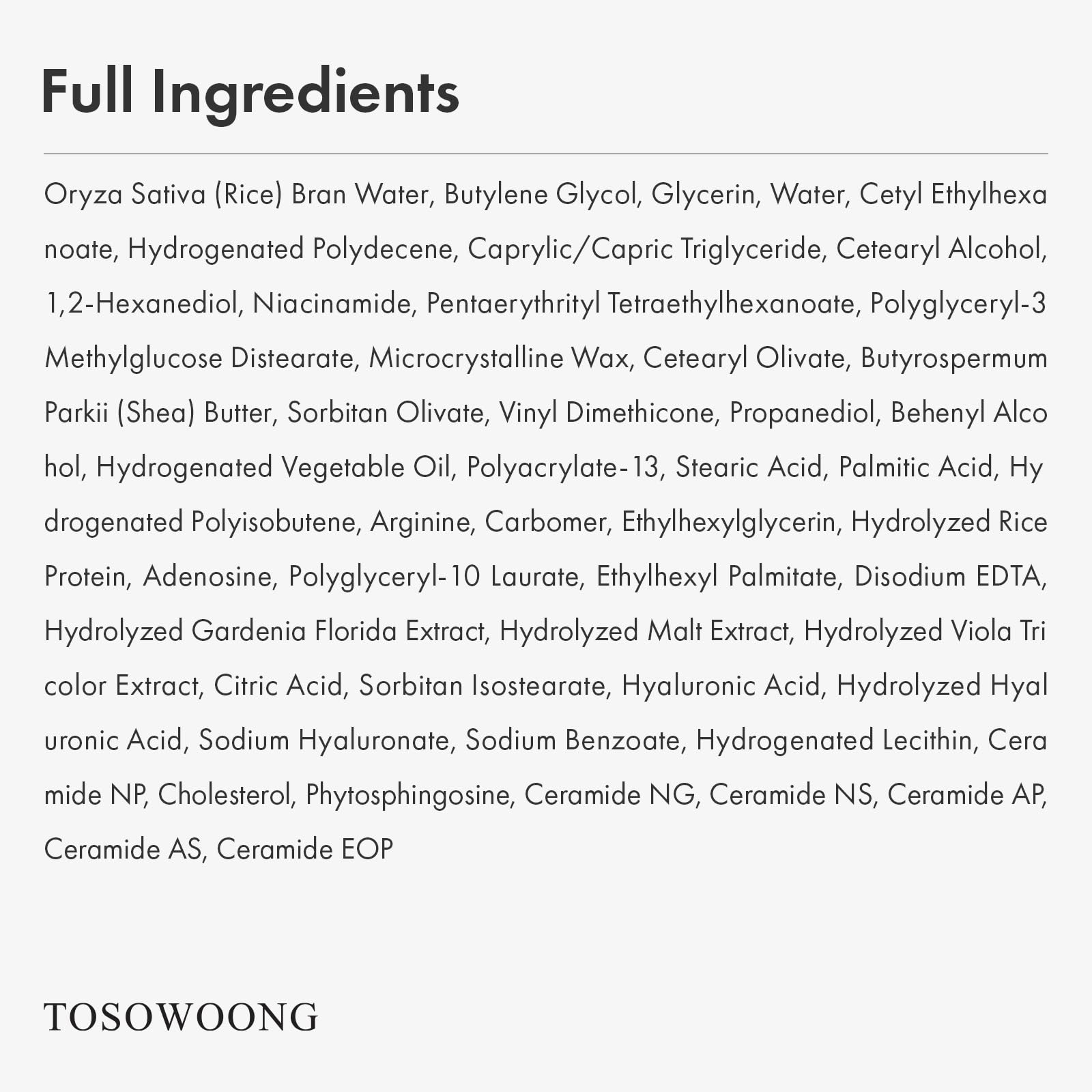 TOSOWOONG Real Glow Rice Cream – 42% Rice Bran Water, 6 Ceramides, 50ml