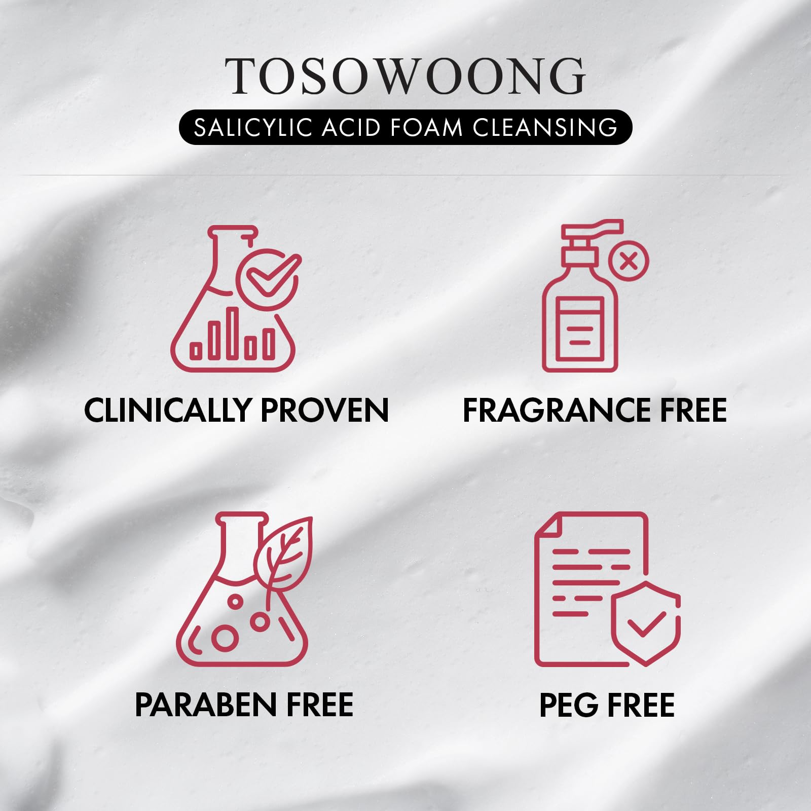 TOSOWOONG Salicylic Acid Foam Cleanser – Deep Pore Cleansing for Oily Skin, 18,000ppm SA, 100ml