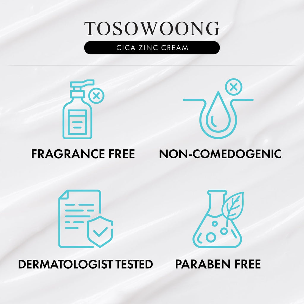 TOSOWOONG SOS Repair CICA Clinic Zinc Cream 50g – 10% Zinc Oxide for Barrier Repair & Soothing